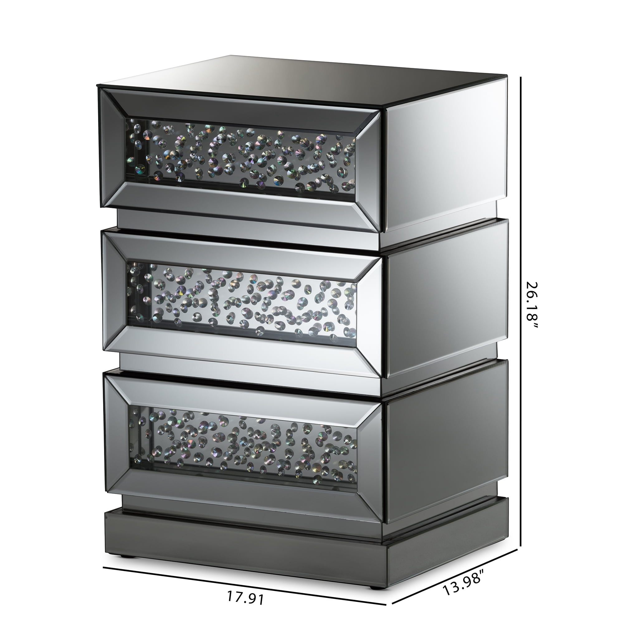Baxton Studio Sabrina Hollywood Regency Glamour Style Mirrored 3-Drawer End Table