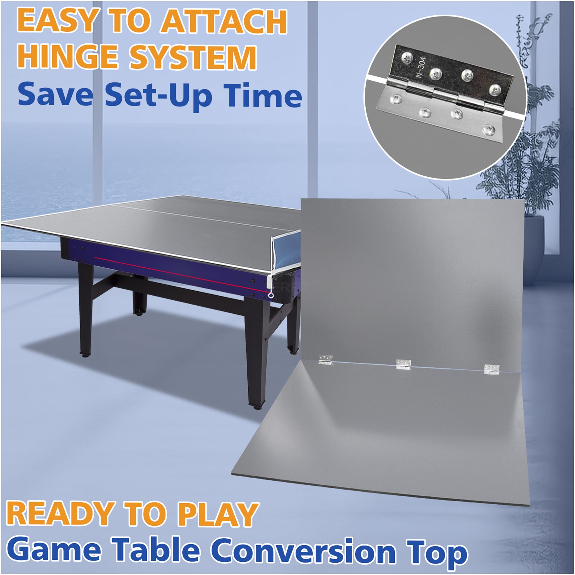 JERFIT 6x3 FT Foldable Portable Ping Pong Table Top, Grey MDF Conversion Top for Indoor & Outdoor Tennis Play, Includes Net & Posts