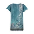 thumbnail image 3 of Womens Tops Dressy Floral Printed Short Sleeve V Neck T-Shirts Elegant Pleated Summer Shirts Tops Loose Blouses Casual V Neck Bohemian Blouses, 3 of 5