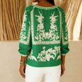 thumbnail image 2 of Womens Boho Linen Tops 3/4 Sleeve Shirt V Neck Floral Printed Beach Travel Outfits for Women Spring Summer (XL, Green), 2 of 5