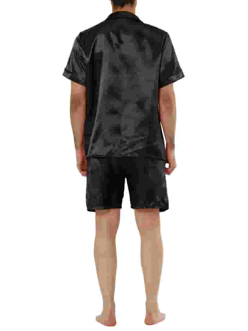 華麗 Unique Bargains Men's Summer Satin Pajama Sets Short Sleeve Clothing
