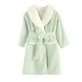 thumbnail image 3 of AINIYS Fleece Long Sleeve Hooded Bathrobe Soft Absorbent Velvet Robe for Home Use Cozy Shower Wrap Suit for All Seasons Green 140, 3 of 5