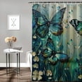 thumbnail image 2 of PRATYUS  Green Blue Butterfly Shower Curtain White Flowers Oil Painting Boho Bathroom  36x72, 2 of 7