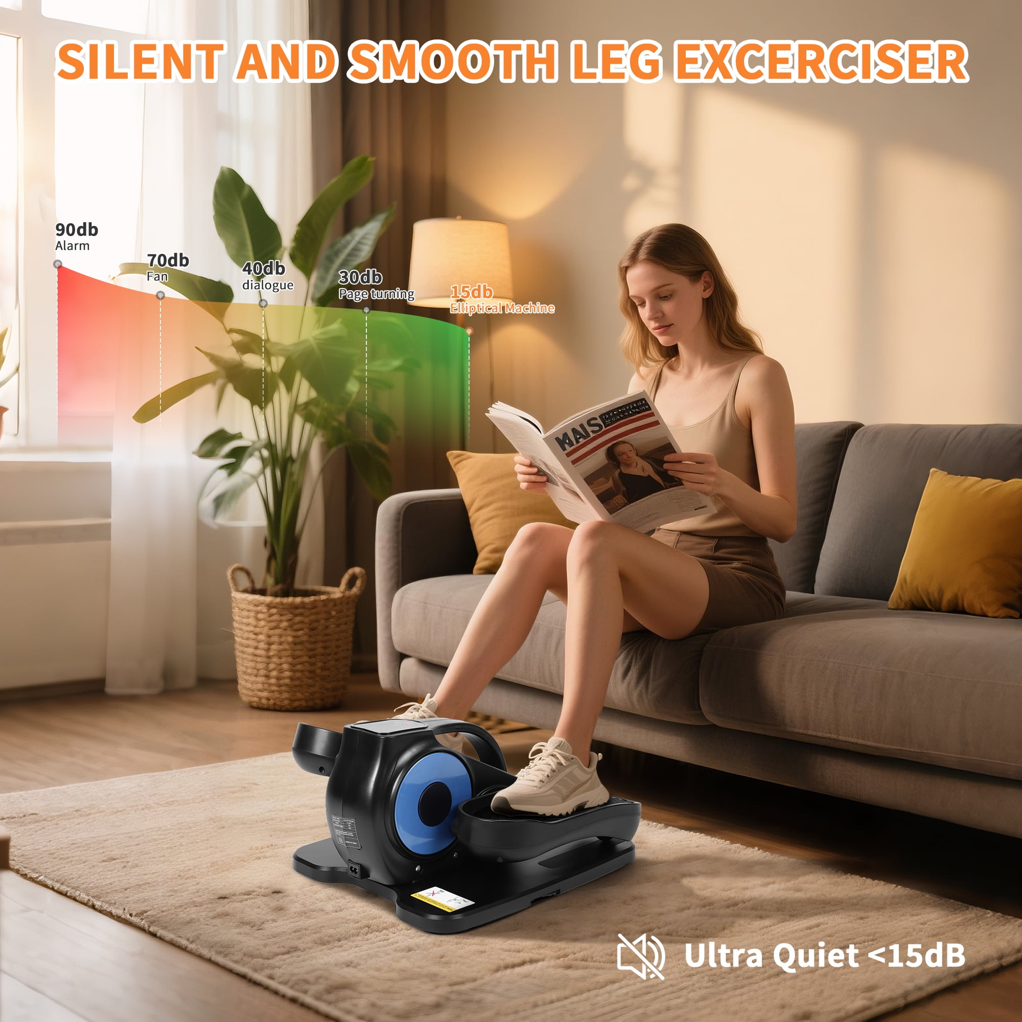 Yucurem Under Desk Elliptical Machine, Standing or Seated Small Leg Exerciser Bike for Seniors/Adults, Leg Workout Equipment for Home Office