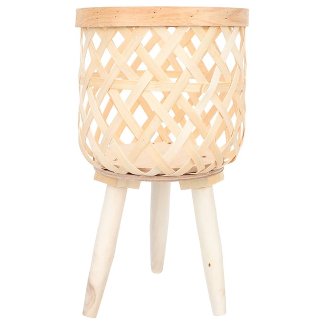 Plant Stand Pot Flower Basket Holder Planter Rattan Potted Woven Display Rack Indoor Floor Wood Legs Elevated Wicker