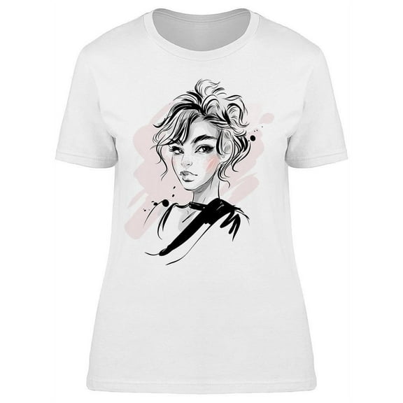 A Beautiful Woman Hand Drawn T-Shirt Women -Image by Shutterstock, Female Large
