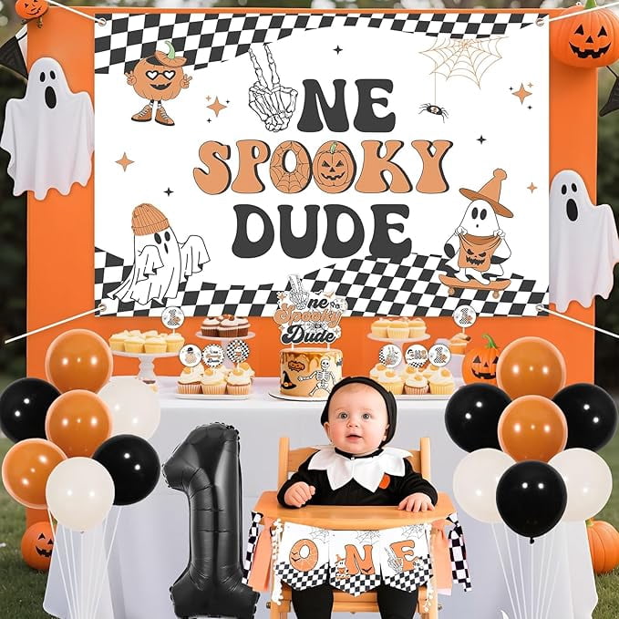 Halloween 1st Birthday Decor Set - 8-Piece 'One Spooky Dude' Blue & Orange Honeycomb Centerpieces For First Boo-Day Party