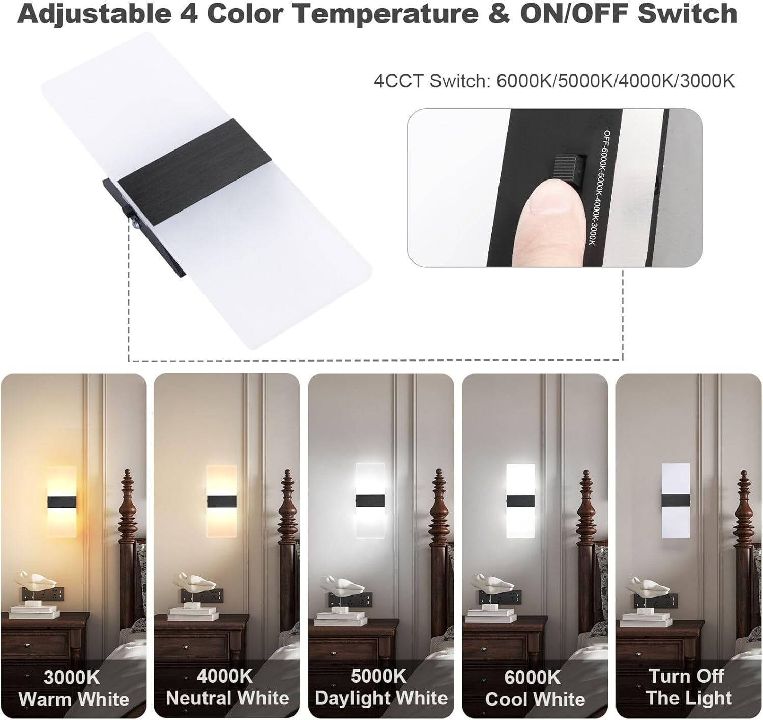 Modern Wall Sconces, Dimmable Wall Sconces Set of 2 Wall Mounted Lights 12W 6000K Cool White Hardwired Wall Sconce Lighting for Bedroom Bedside Living Room Stairway Hotel