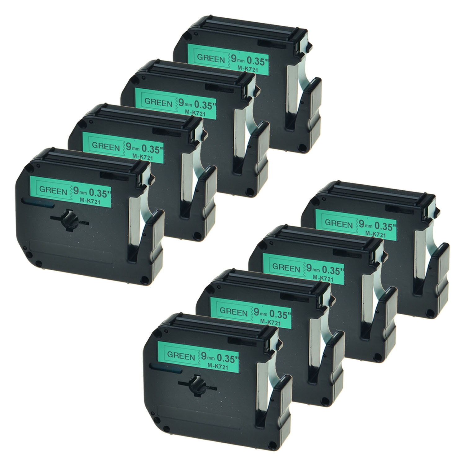 GREENCYCLE 8PK 9mm 8m Black on Green MK721 M721 M-K721 Label Tape Compatible for Brother P-touch PT-100 PT-110 PT-65 PT-70 PT-80 PT-88 PT-90 Label ...