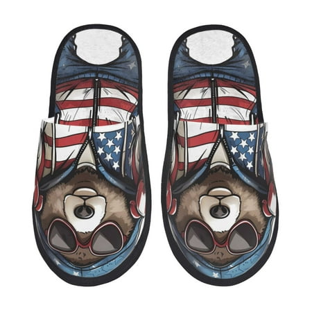Balery Patriotic Boxing Bear Art Slient Indoor Furry Fleece Comfort House Shoes Soft Non-Slip Home Shoes Cotton slippers House Slippers-- Large