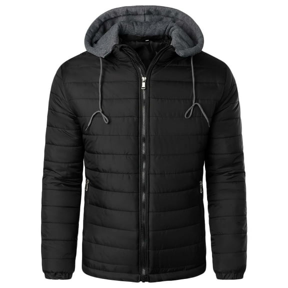 cocolona Mens Solid Hooded Puffer Jacket Winter Long Sleeve Zipper Warm Casual Down Jacket Coat with Pocket