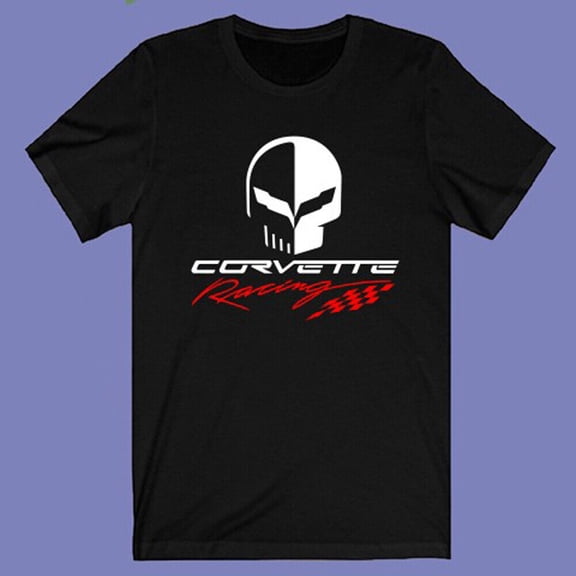 Corvette Racing Car Jake Scull Skull Men's Black T-shirt Size S-3XL