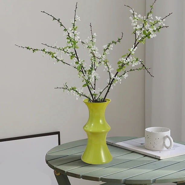 Jarrón de plástico blanco y verde de estilo moderno | Jarrón decorativo ligero y duradero para estantería, repisa, chimenea, mesa de centro, sala de estar, dormitorio, oficina.