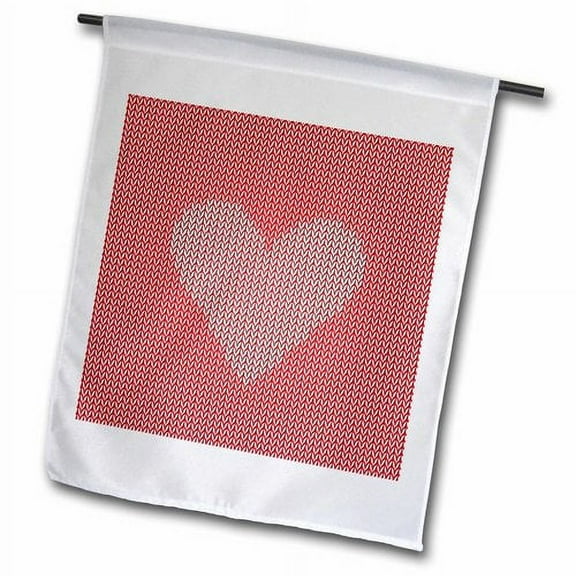 3dRose, White Knitted Effect Heart on Red Knit Effect Square Graphic, 18 x 27 inch Garden Flag