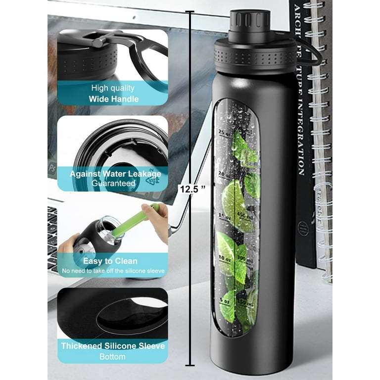 32 oz Glass Water Bottles With Times To Drink and Straw Lid - 1 Liter – FIT  Strong & Healthy