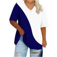 thumbnail image 2 of VgaVtl Short Sleeve T Shirts for Women Plus Size V-Neck Womens Tops Solid Patchwork Holiday Leisure Loose Athletic Shirts,Blue 4XL, 2 of 6