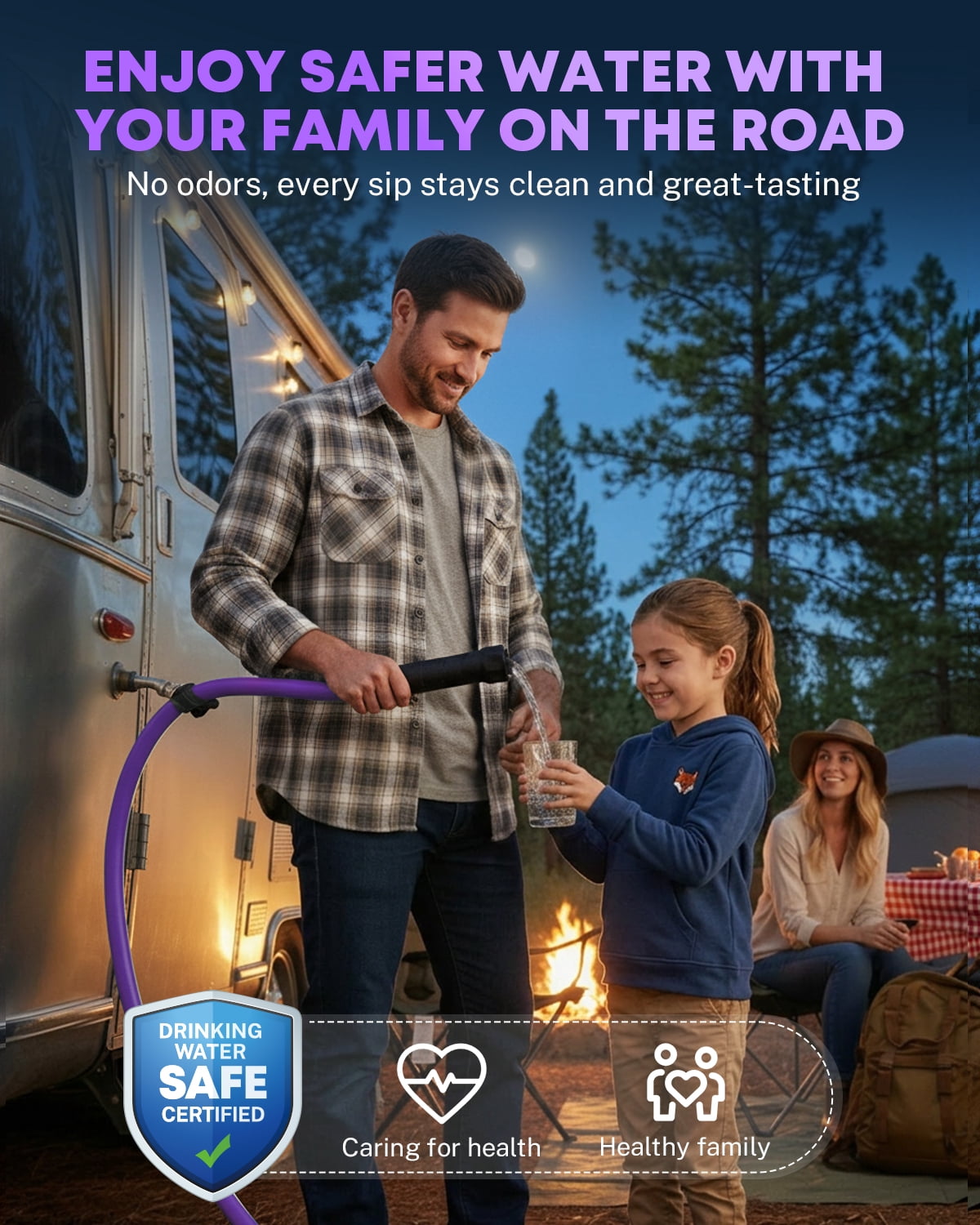 Kohree 50FT RV Water Hose – NSF Certified 5/8" Premium Drinking Water Hose, Safe & Lead-Free, No Kink and Flexible Garden Hose with Storage Bag for RV, Camper, Truck, Car, Purple
