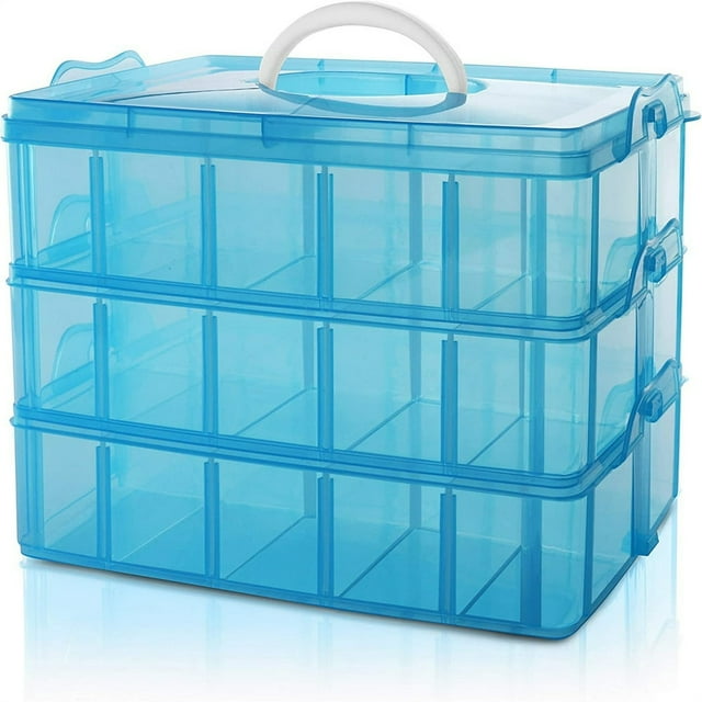 MesaSe Casewin 3-Tier Stackable Storage Container with 30 Compartments(Adjustable) Plastic Organizer Box for Organizing Arts and Crafts Toy Washi Tapes Jewelry Hair Accessories 9.85X7.08X