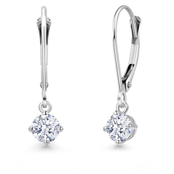 Gem Stone King 14K White Gold White Zirconia Earrings for Women | 0.50 Cttw | Gemstone Birthstone | Round 4MM