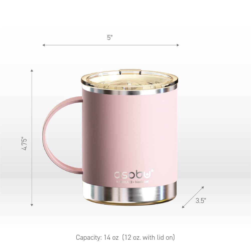 Asobu Ultimate Stainless Steel Ceramic Inner Coating Coffee Mug with Double Walled Copper Lining Insulation, 12 Ounces - (Pink)