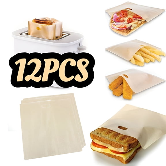 ACDANC 12 Pack Non Stick Toaster Sandwich Bags Reusable and Heat Resistant,Washable Toaster Bags for Toaster Microwave Grill Cheese Sandwiches,Toast Bags for Toast Sandwich Panini Snacks