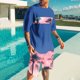 thumbnail image 2 of Blusa de Manga Corta Cuello Redondo Impresión Deportiva Camisa de Ajuste Delgado Poliéster Elástico Cintura Superior para los Hombres, Blusa Casual para el Uso Diario de Verano, 2 of 5