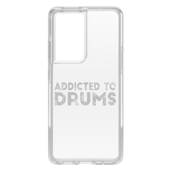 DistinctInk Clear Shockproof Hybrid Case for Galaxy S21 ULTRA 5G (6.8" Screen) - TPU Bumper Acrylic Back Tempered Glass Screen Protector - Addicted to Drums
