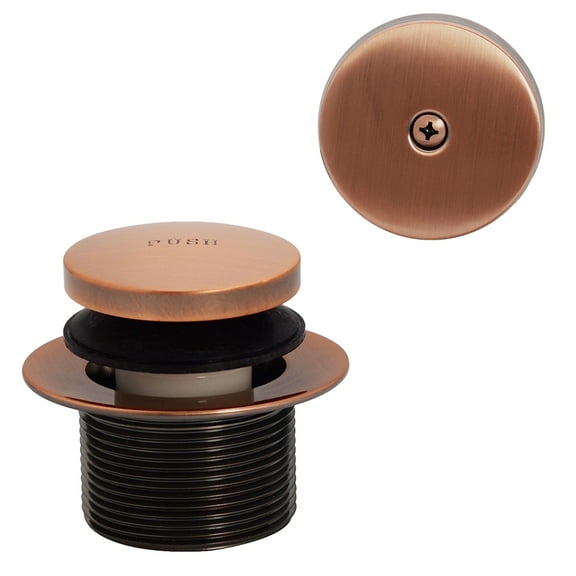 Westbrass D93-11 1-1/2" Coarse Thread Tip-Toe Bathtub Drain Plug Trim Set with One-Hole Overflow Faceplate, Antique Copper