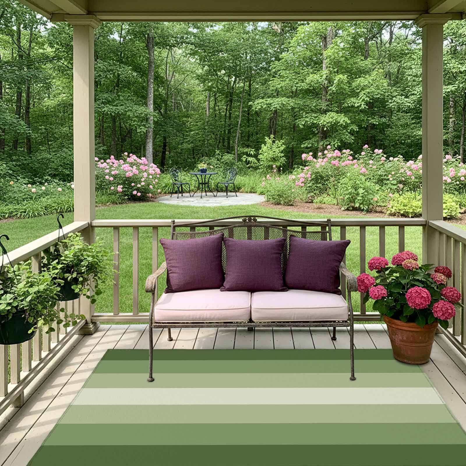 Outdoor Rug 5x8ft Sage Green Large Area Rug Gradient Stripes Modern Indoor Outdoor Carpet Outdoor Rugs Mats for Patio Camping,RV,Front Door, Outside Decor