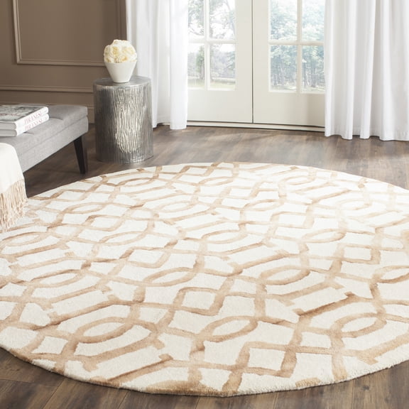 Safavieh Dip Dye Anglia Distressed Wool Area Rug, Ivory/Camel, 7' x 7' Round