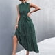 thumbnail image 3 of Vestido con estampado de puntos, cinturón, sin mangas, cuello levantado, largo a media pierna, cintura alta, vestido de verano para mujer, Verde XL, 3 of 6