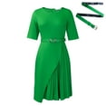 thumbnail image 2 of Women Crew Neck Half Sleeve Pleated Dress A Line Flowy Dresses Cocktail Dress, 2 of 8