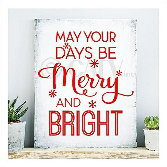 May Your Days Be Merry And Bright Self Adhesive Decals Holiday Christmas Vinyl Lettering Wall Decal Sticker Snowflakes - Size: 10.5"H x 9.5"L - Color: Red