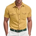 thumbnail image 2 of Miluxas Mens Short Sleeve Button Down Shirts Work Casual Button Up Loose Fit Summer Shirt with Two Pockets Yellow XL(XL), 2 of 9