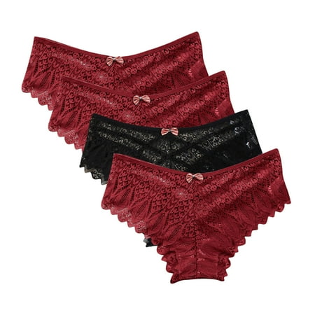 Women Panties Lingerie G-string Lace Briefs Underwear Panties T String Thongs Knick 4pc Cotton Underwear for Women Wine L