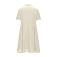 thumbnail image 5 of Ashirexll Womens Summer Dresses, Flowy Dresses for Women, Linen Look Solid Color Turn Down Collar Short Sleeve Button Dress, 5 of 6
