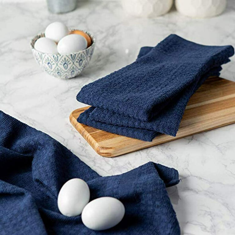 Set of 4 Microfiber Polyester Kitchen Hand Dish Towels Windowpane Navy Blue