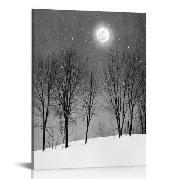 JRXY Wall Art Winter Snowstorm Forest Trees Nature Wilderness Realism Decorative Landscape Canvas Print for Home Office Decor, Black & White, Living Room Bedroom Wall Art 12x16 in