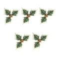 thumbnail image 3 of 5 piezas de adornos de bayas falsas de hojas de Navidad, manualidades, flores con hojas para decoración artesanal de árboles de Navidad , oro, 3 of 8
