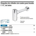 thumbnail image 2 of Cespol Lavabo Sin Contra Foset T.cilind Laton Satinado CE-212N, 2 of 2