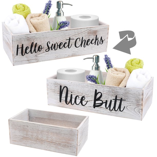 LotFancy 2 Pack Rustic Bathroom Decor Box, Wood Back of Toilet Storage
