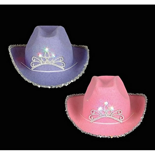 12 Adult Blinking Cowboy Cowgirl Tiara Hats Party Fun