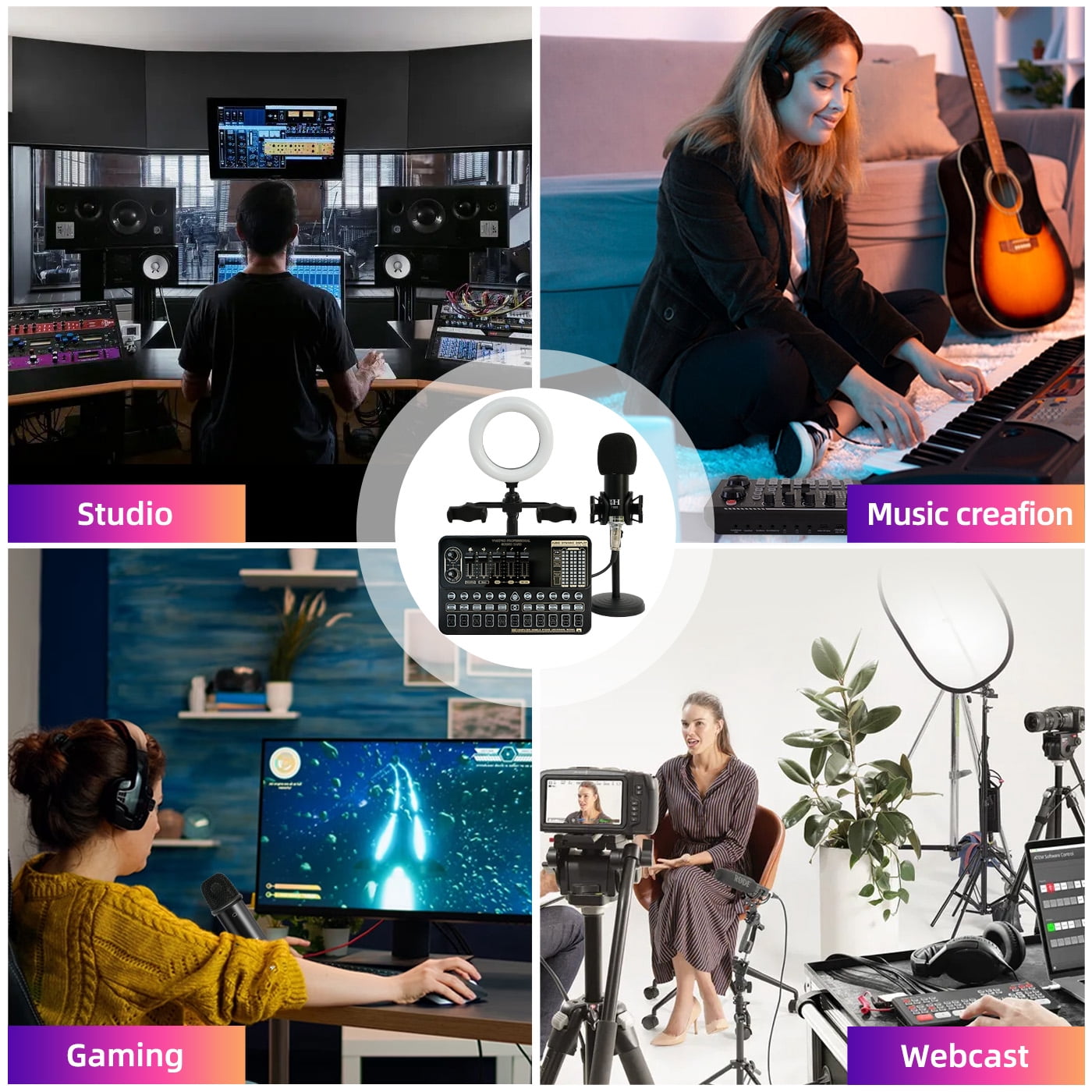 Podcast Equipment Bundle, WXH1000 Microphones for DJ18 Live Sound Card, Perfect for Podcasting, Recording, Singing, Streaming