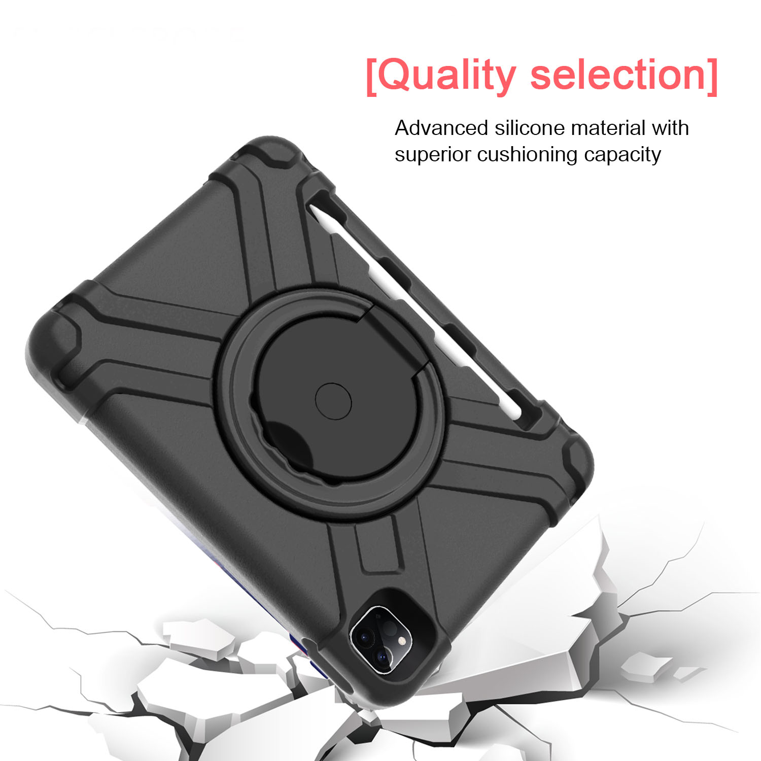 iPad Pro 11 2020 Case with Pencil Holder, Allytech Kids Friendly Case 360 Rotating Kickstand Heavy Duty Protective Shockproof Case Cover for Apple iPad Pro 11 2nd Generation 2020, Black