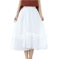thumbnail image 2 of Falda midi Prolriy para mujer, dulce falda de encaje de doble capa, fluida, fina, de línea A, de cintura alta, de longitud media, faldas para mujer, blanca M, 2 of 8