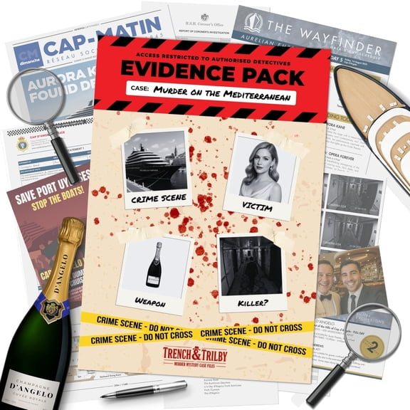 Murder on the Mediterranean – Murder Mystery Game – Cold Case Detective & Crime Investigation – Solve Celebrity Murder on Luxury Cruise Ship – Immersive Evidence Pack with Online Clues – Game Night