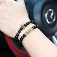 thumbnail image 5 of Pulseras de cuentas negras mate de 8 mm con piedra de ónix y corona de rey., 5 of 5
