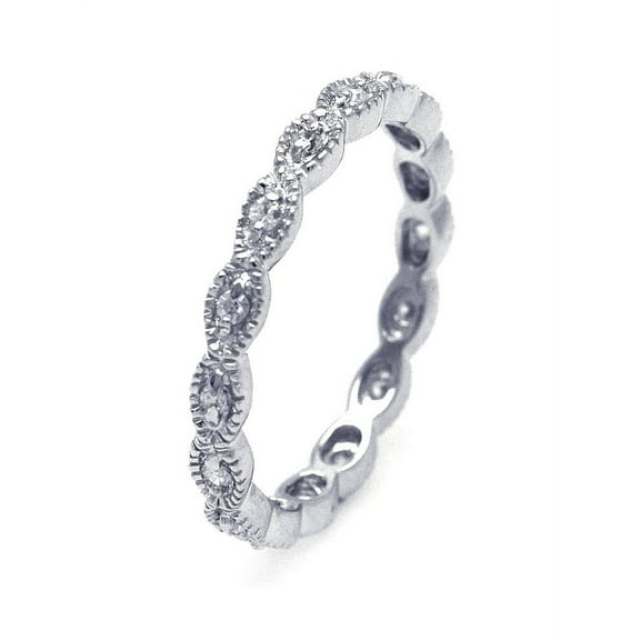 Clear Cubic Zirconia Beaded Stackable Eternity Ring Rhodium Plated Sterling Silver Size 7