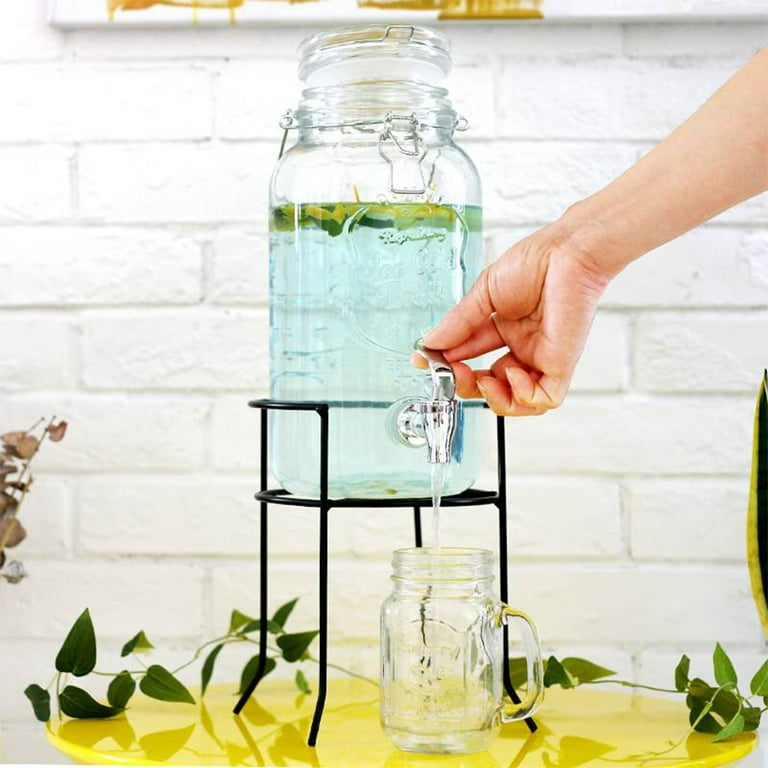 4L Glass Vintage Beverage Drinks Dispenser on Metal Stand Cocktail Jar with  Tap