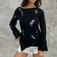 thumbnail image 2 of ATOYSOY Women's Crew Neck Sweatshirts Hollow Out Outwear Loose Ripped Tops Knitted Sweaters Pullover Casual Shirts Irregular Hem Long Sleeve Tees Fall Winter Fashion Black L, 2 of 5